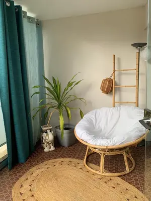 a room with a bed and a potted plant at A 2 pas des plages du Midi, 261L DEPER in Cannes