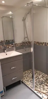 a bathroom with a shower and a sink at Day's Inn Cannes in Cannes