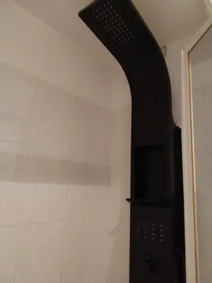 a bathroom with a shower with a black ceiling at Palm beach Cannes La Brise in Cannes