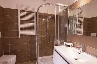 a bathroom with a shower and a sink and a toilet at Magnifique T2 au cœur de Cannes in Cannes