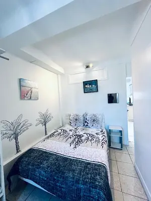 a bedroom with a bed in a room at Grand appartement centre piéton Cannes in Cannes
