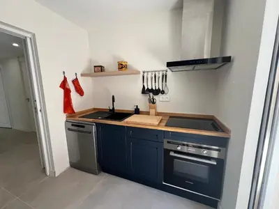a kitchen with a sink and a stove top oven at Splendide maison Solstice in Cannes