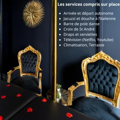 a flyer for a party with two chairs and a table at La Suite Tentation in Cannes