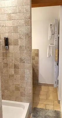 a bathroom with a shower and a bath tub at Charming apartment in Cannes in Cannes