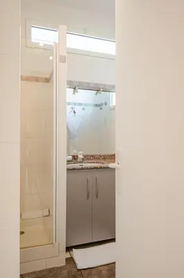 a bathroom with a shower and a sink at Sunny duplex close to Croisette, free parking in Cannes