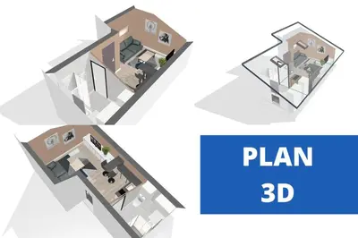 floor plan of a house with furniture at Studio Cannes in Cannes