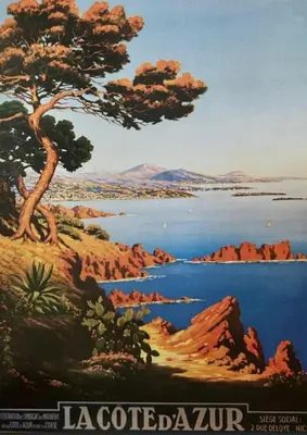 a poster of a painting of a lake and a tree at VIP 2 chambres, 2 salles de bain et 2 WCs Palais des Festivals Croisette in Cannes