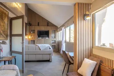 a hotel room with a bedroom and a bed at Apartment Cannes Felibriges in Cannes