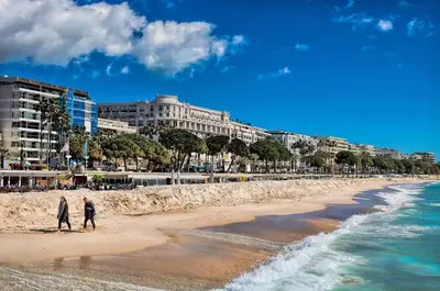 two people walking on the beach near the ocean at Cannes 1 bedroom apartment - M1 in Cannes