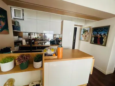 a kitchen with a counter with potted plants on it at Appartement face mer LES PRINCES in Cannes