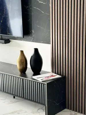 two vases sitting on a table with a tv at Appartement Moderne à Cannes in Cannes