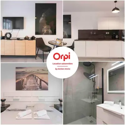 a collage of photos of a kitchen and a bathroom at BEAUTIFUL 1 - BR APARTMENT - Next To Rue Antibes in Cannes