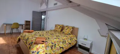 a bedroom with a king sized bed in a attic at Villa Magenta in Cannes