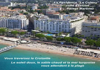 an aerial view of a beach and buildings at Studette Cannes Croisette Martinez Area in Cannes