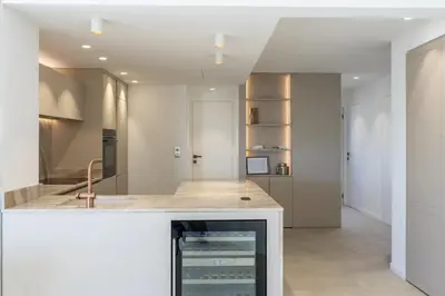 a kitchen with a counter and a sink at REF 2012 - Cannes Croisette - Apartment to rent sea view in Cannes