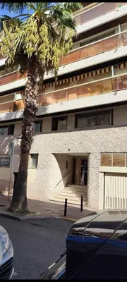a building with a palm tree in front of it at Elegant F2 with all comforts in center of Cannes in Cannes