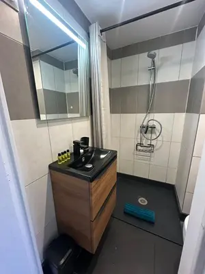 a bathroom with a sink and a shower at Studio cosy, 8 min à pied du Palais et de la Plage in Cannes