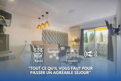 a rendering of a room with a bed and a table at Isa - Clim - WiFi - Balcon - VCA in Le Cannet