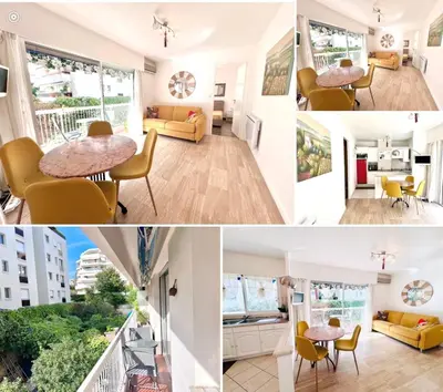 a collage of photos of a living room and dining room at Positive in Cannes