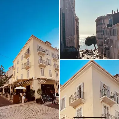two pictures of a building in a city at Ref PINSON in Cannes