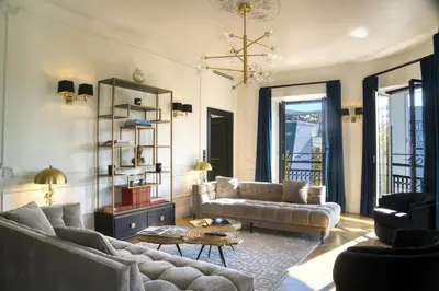 a living room with two couches and a table at REF 1392 - Cannes palais des festivals apartment for rent in Cannes