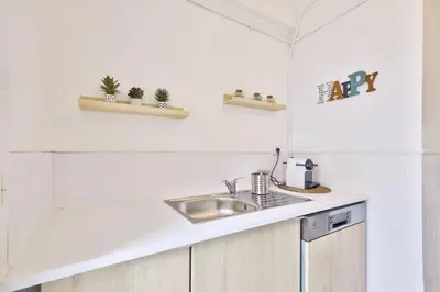 a kitchen with a sink and some plants on the wall at T3 proche de la Croisette et Palais des Festivals in Cannes