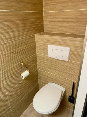 a bathroom with a toilet and a toilet paper dispenser at Cosy Studio Cannes in Cannes