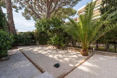 a courtyard with a palm tree and a building at Luxury Villa Cannes,350 m2, 12 pers, 6 ch 6 sdb in Cannes