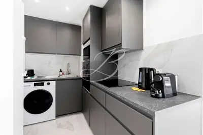 a kitchen with a washer and dryer on a counter at Le Maubourg - Cannes terrasse near Beaches in Cannes