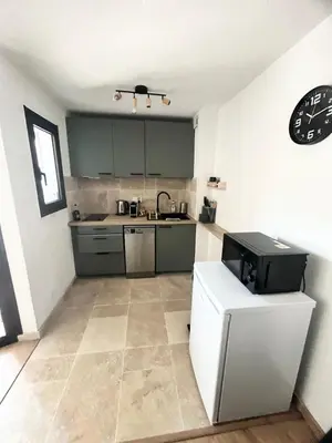 a kitchen with a sink and a microwave at Cosy a 3 min de la plage avec parking privé in Cannes