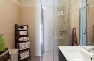 a bathroom with a shower and a sink at Work or vacation - lovely apartment - central in Cannes