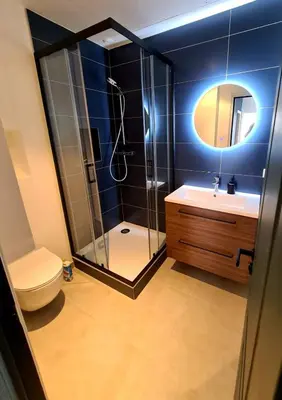 a bathroom with a shower and a toilet and a sink at 2 Bedrooms 5 min walk to Croisette in Cannes
