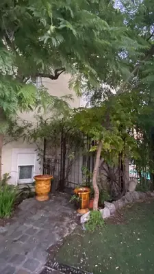 a house with two large pots next to a tree at une pépite ZEN et COSY, parking jardin, idéal pour se ressourcer au calme in Le Cannet