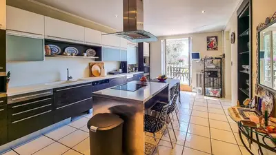 a kitchen with a sink and a counter top at Villa 4 BR with pool, 5 minutes Cannes in Le Cannet