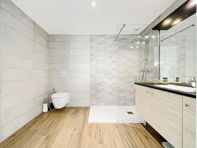 a bathroom with a shower and a sink and a toilet at Sky Croisette - Palais des Festivals et des Congrès in Cannes