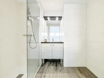 a bathroom with a shower and a sink at Sky Croisette - Palais des Festivals et des Congrès in Cannes