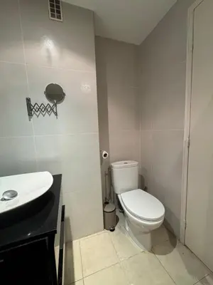 a bathroom with a white toilet and a sink at 90 m2 Palm Beach apartment with 2 balconies Very stylish and central in Cannes