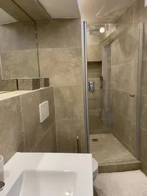 a bathroom with a shower and a sink and a toilet at CANNES SUQUET beautiful Duplex in Cannes