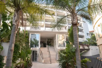 a building with palm trees in front of it at 2-bedroom luxurious apartment with balcony and parking in Cannes