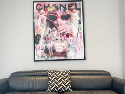 a painting of a skull with sunglasses and a bottle of alcohol at GRAY DUBOY D'ANGERS Luxury 3 bedrooms Croisette in Cannes