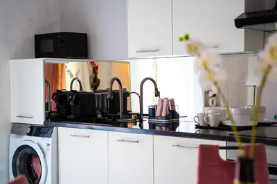 a kitchen with a sink and a washing machine at Apartment in Cannes in Cannes
