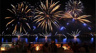 a group of people watching fireworks over the water at Elegant 2P Rue Meynadier 350 m Palais & beaches in Cannes