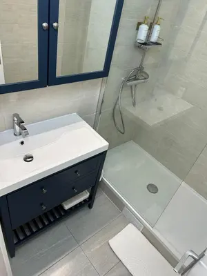 a bathroom with a shower and a sink and a shower at CANNES Vue Mer & Balcon dans Villa Exceptionnelle Belle Époque la Californie in Cannes