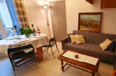 a living room with a couch and a table at Logement très confortable et bien situé à Cannes in Cannes