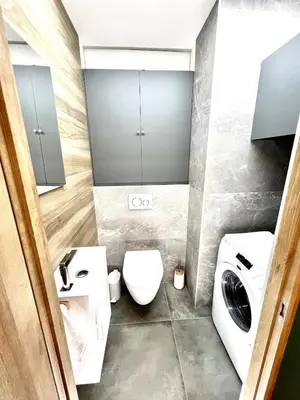 a bathroom with a white toilet and a sink at Studio La Baronne in Cannes