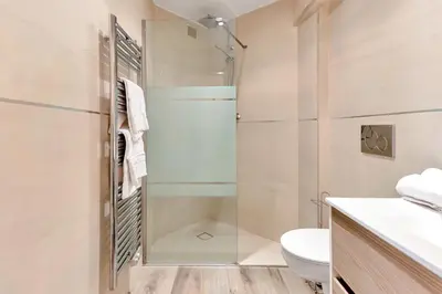 a bathroom with a shower and a toilet and a sink at LE PALME D'OR splendide studio cocon près de la Croisette, du Palais et des plages in Cannes