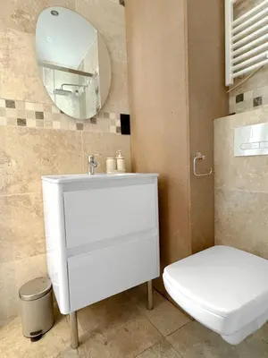 a bathroom with a white sink and a toilet at Suite Palmiers d'Or Cannes in Cannes