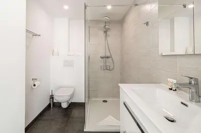 a bathroom with a toilet and a sink and a shower at LE LOUIS BLANC avec balcon en plein centre-ville in Cannes