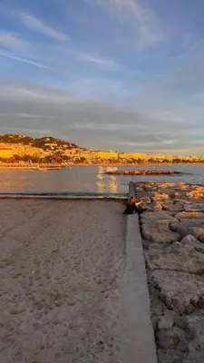 a beach with rocks and the water and buildings at Cannes Center, minutes walk from the Palais des festivals, Beaches, La Croisette and Rue d'Antibes in Cannes