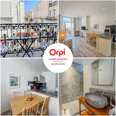 a collage of photos of a kitchen and a living room at RED DOOR Forville Market View in Cannes